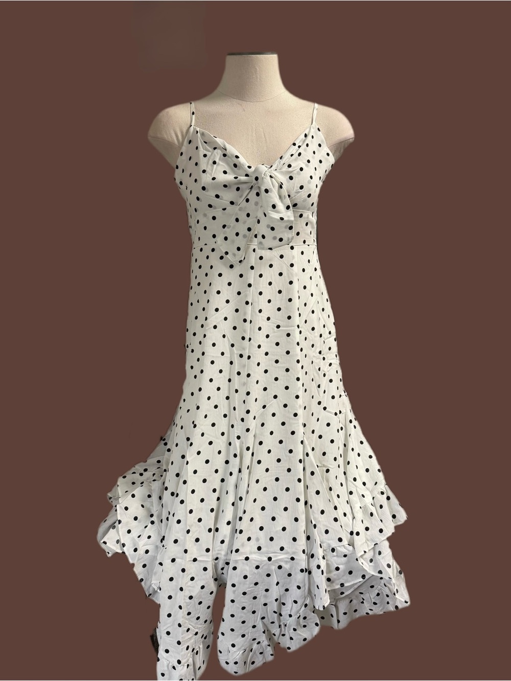TwentyTen White Polka Dot Tie-Front Spaghetti-Strap Midi Dress